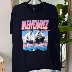 Gildan Black Graphic Tee with Pink and Blue Menendez Brothers Design